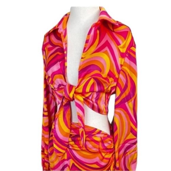 SET House of Harlow 1960 Fawcett Top & Maxi Skirt-Pink Swirl Print – Sz. S - Picture 4 of 7